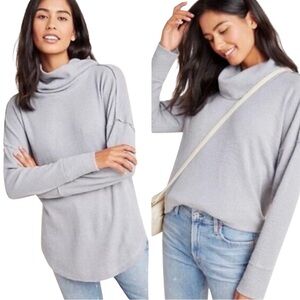 Maeve Anthropologie Ainsley Waffle Funnel Neck Top Gray Small Comfy Lounge